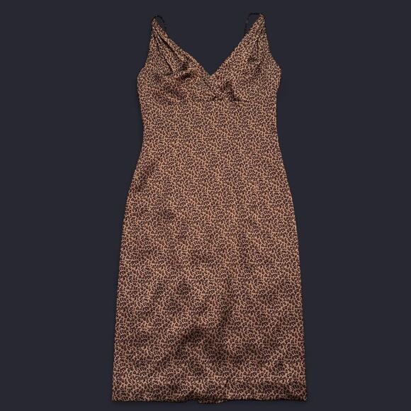 VTG 90s Kathlin Argiro Brown Cheetah Print Silk Rhinestone Fitted Sheath Dress 2 - Picture 5 of 7